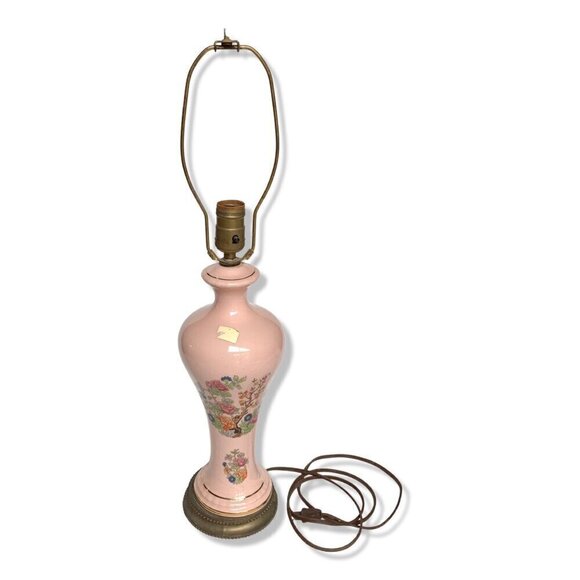 Vintage Light Pink Glass & Metal Floral Table Lamp - Picture 1 of 10